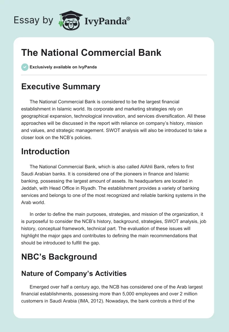 The National Commercial Bank. Page 1