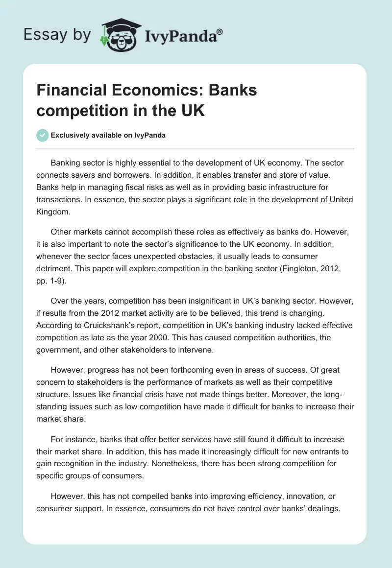 Financial Economics: Banks Competition in the UK. Page 1