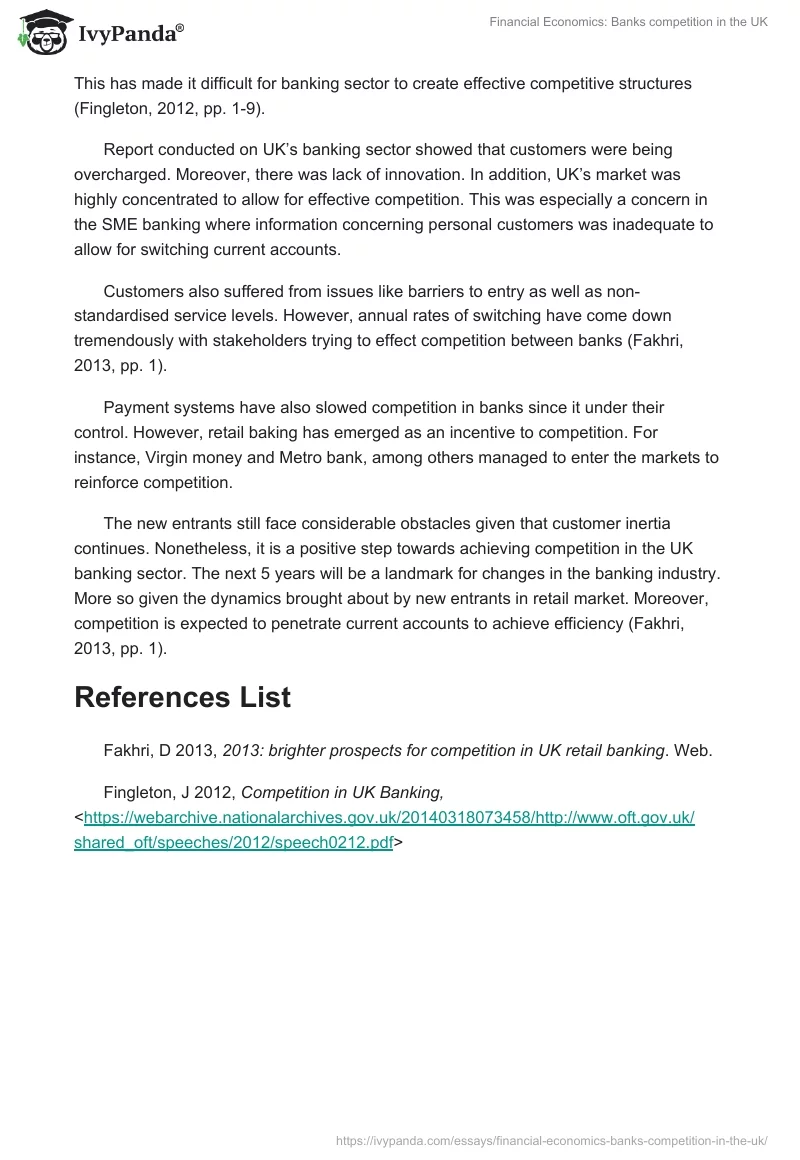 Financial Economics: Banks Competition in the UK. Page 2