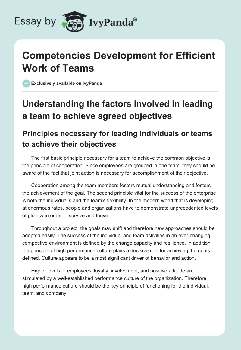 Competencies Development for Efficient Work of Teams. Page 1