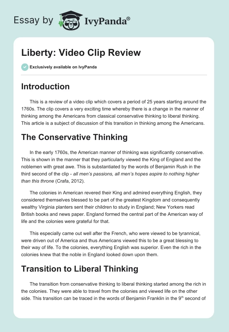 Liberty: Video Clip Review. Page 1