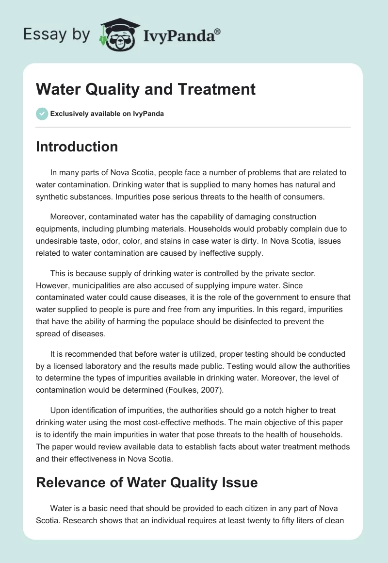 Water Quality and Treatment. Page 1
