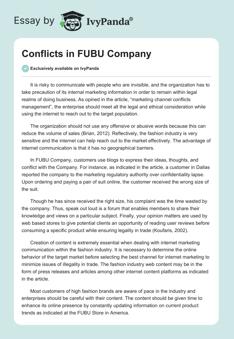 Conflicts in FUBU Company. Page 1