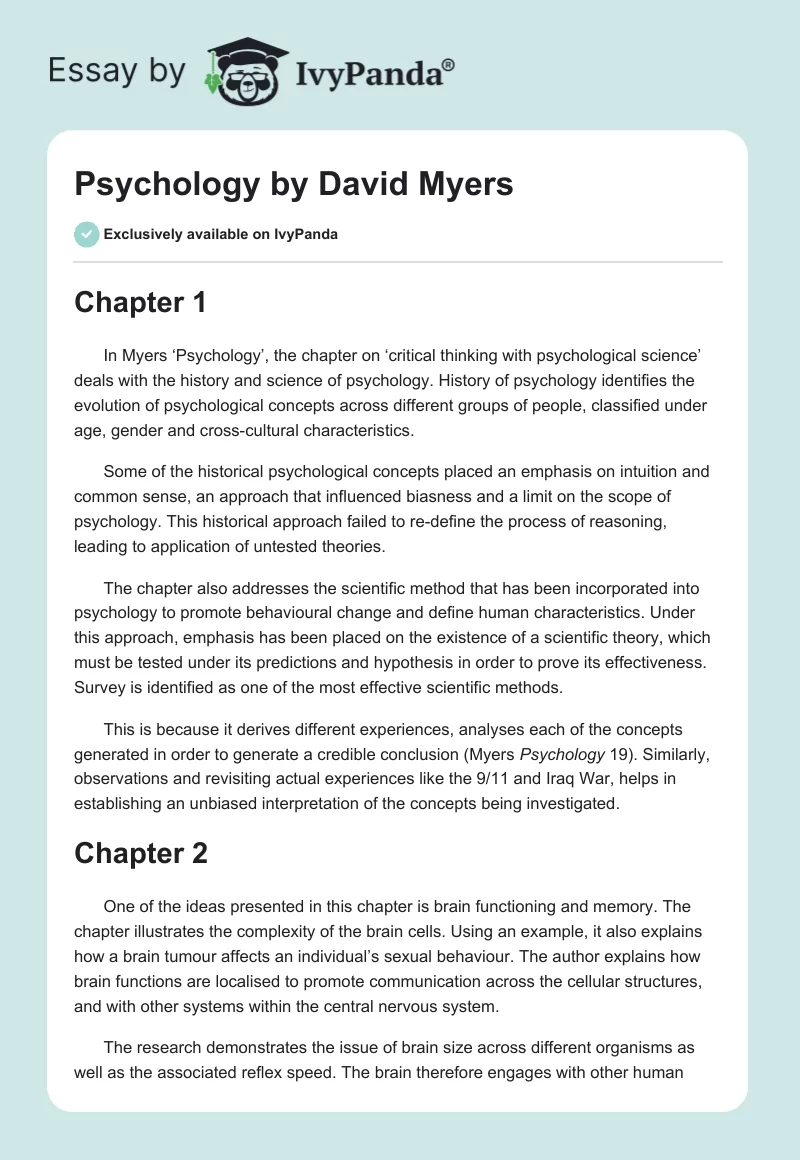 "Psychology" by David Myers. Page 1