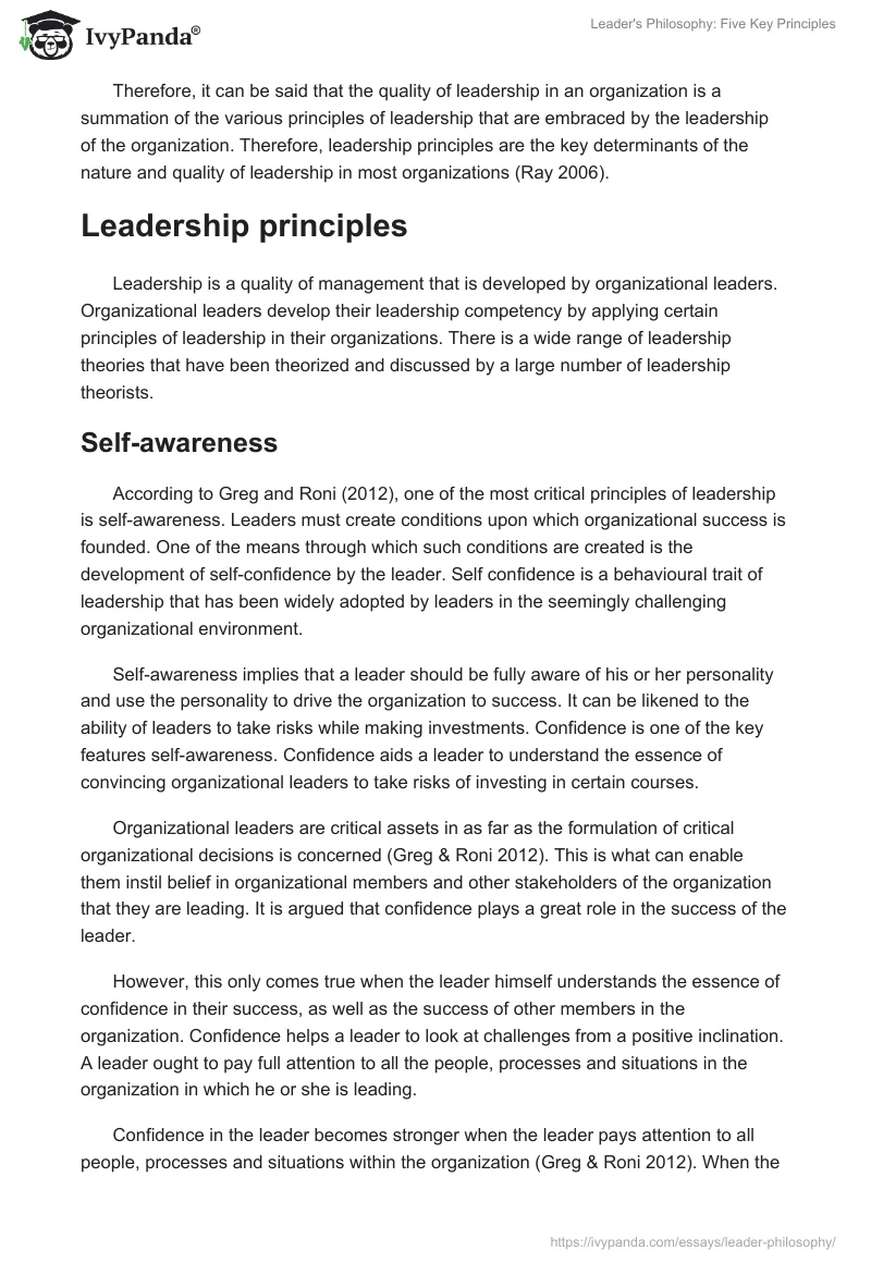 Leader's Philosophy: Five Key Principles. Page 3