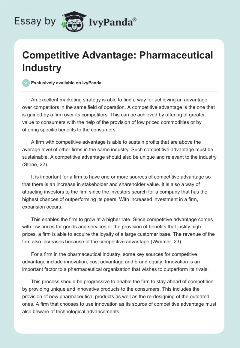 Competitive Advantage: Pharmaceutical Industry. Page 1