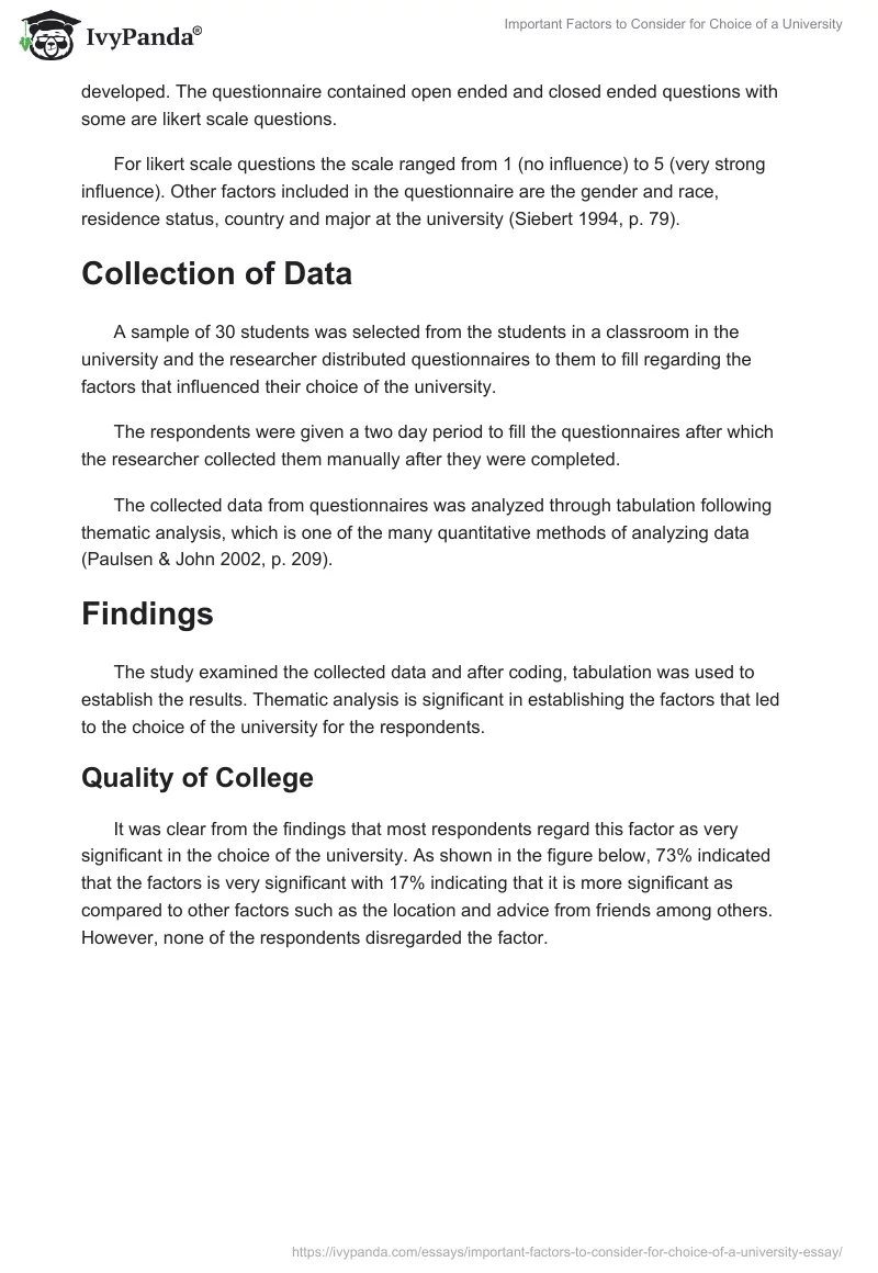 Important Factors to Consider for Choice of a University. Page 5