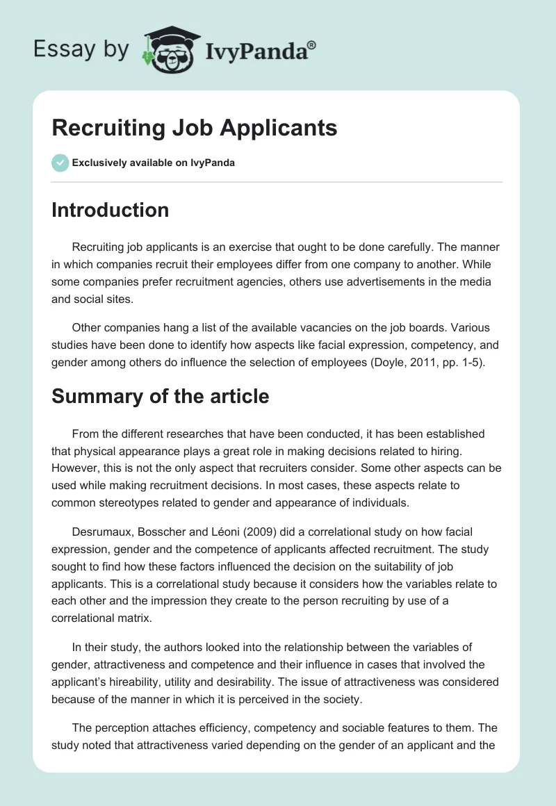 Recruiting Job Applicants. Page 1