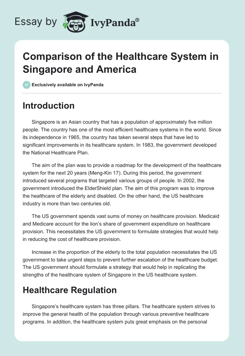 Comparison of the Healthcare System in Singapore and America. Page 1
