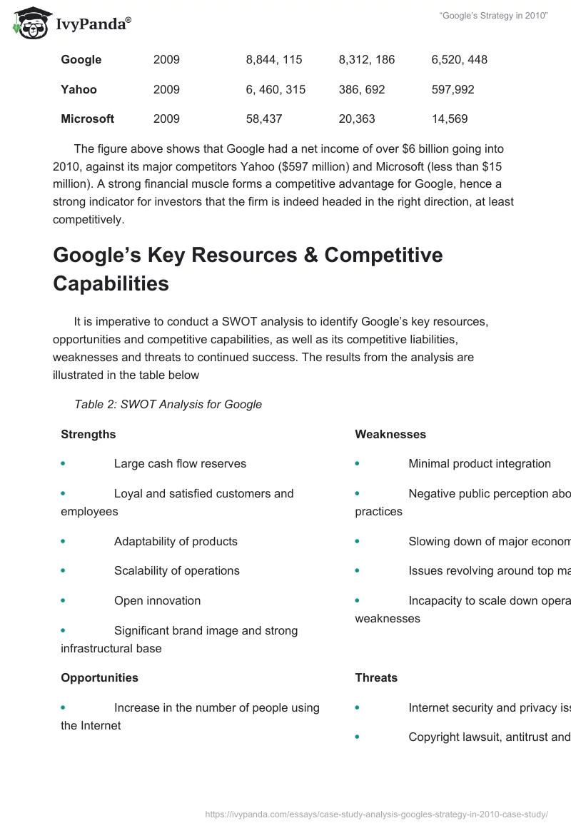 “Google’s Strategy in 2010”. Page 4