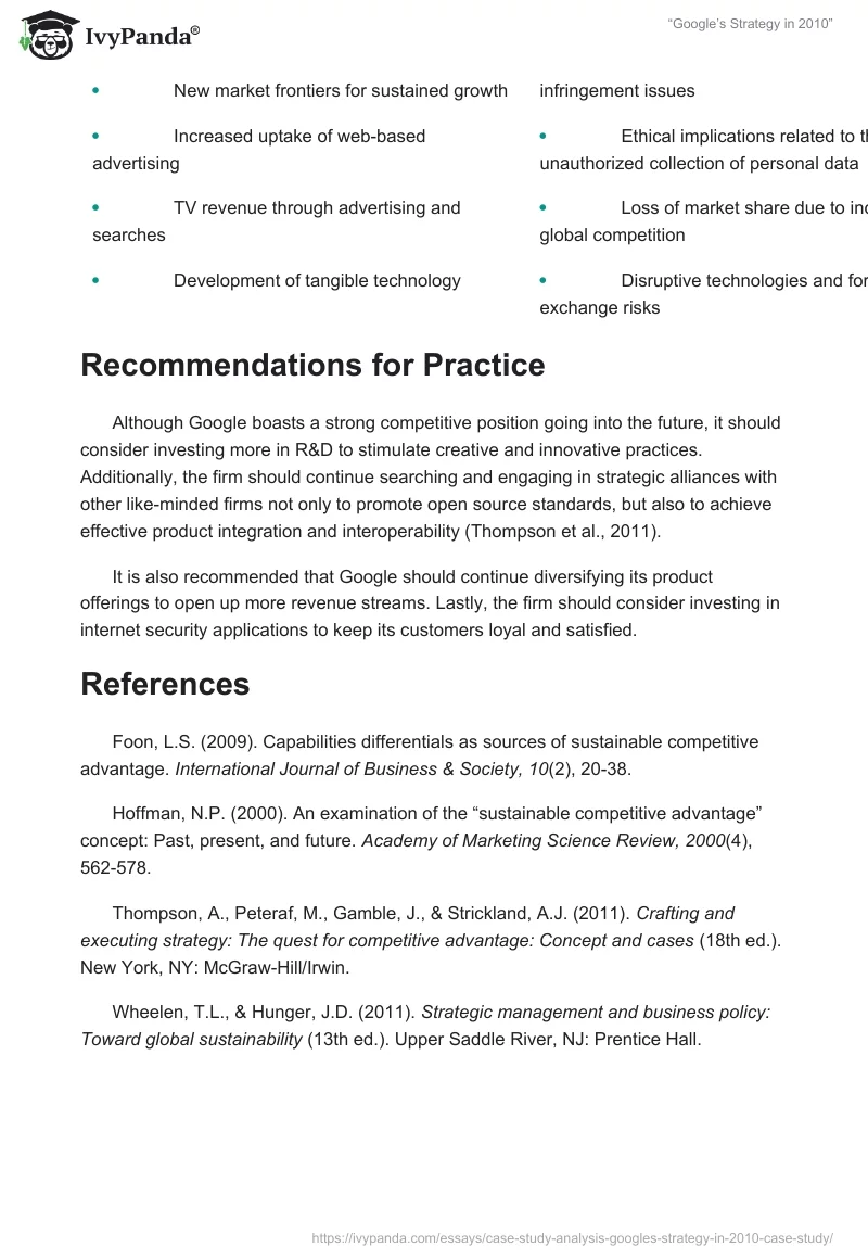 “Google’s Strategy in 2010”. Page 5