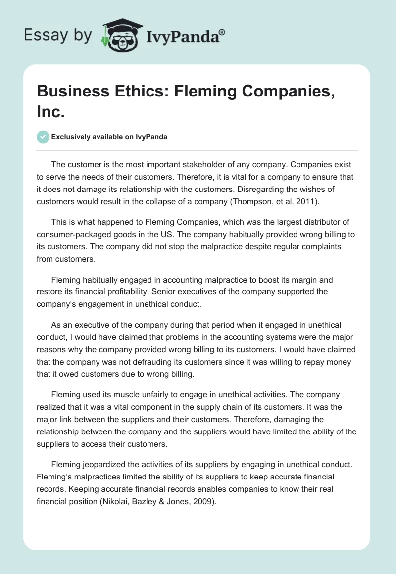 Business Ethics: Fleming Companies, Inc.. Page 1