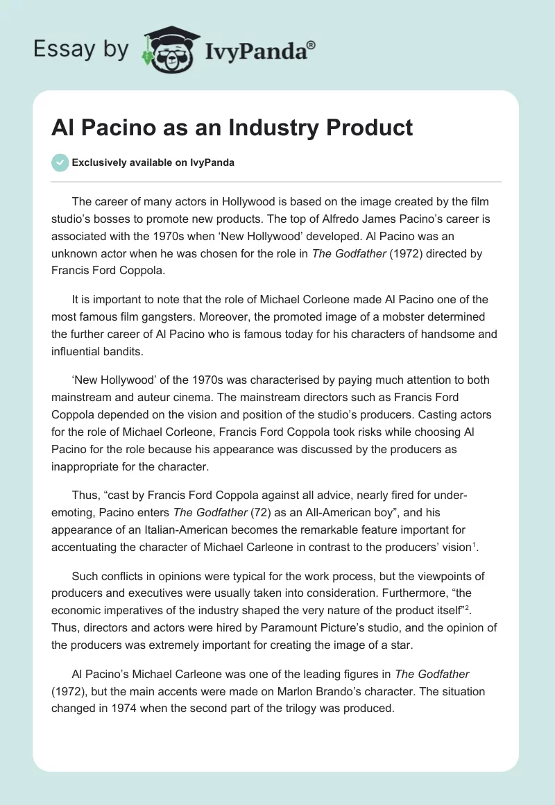 Al Pacino as an Industry Product. Page 1