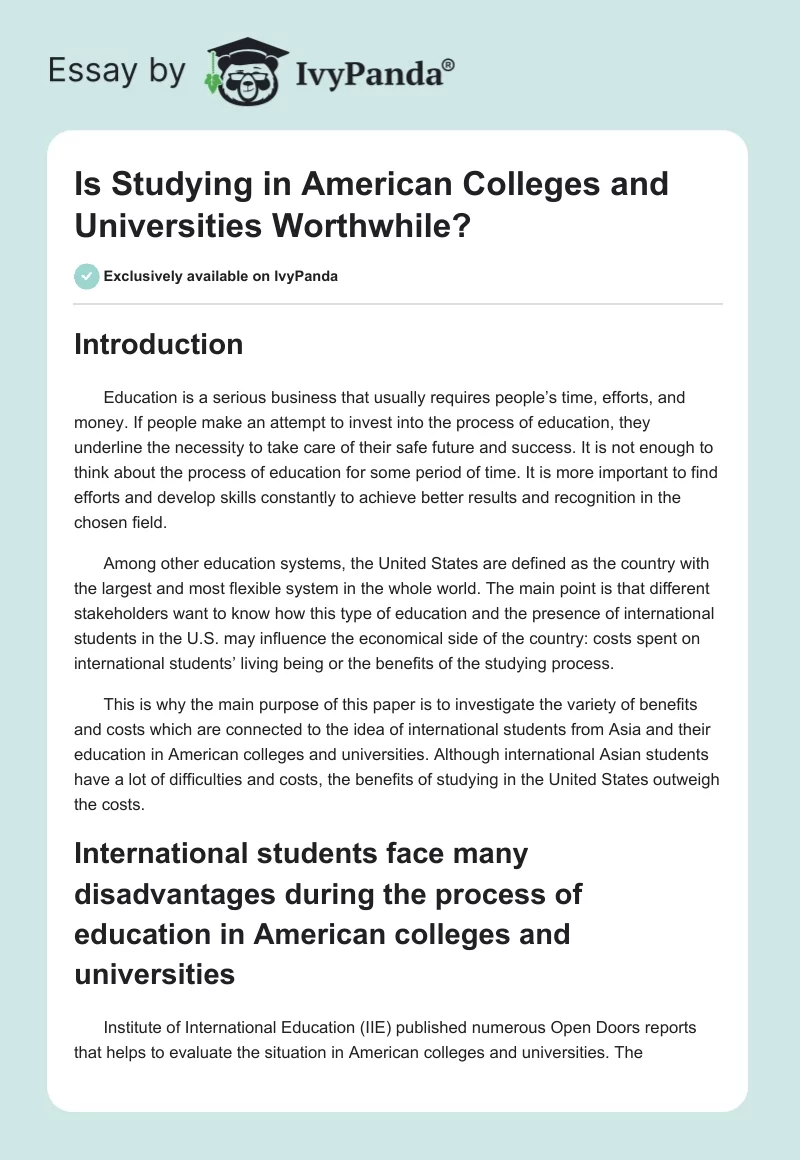 Is Studying in American Colleges and Universities Worthwhile?. Page 1
