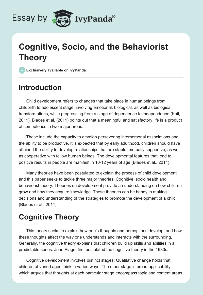 Cognitive, Socio, and the Behaviorist Theory. Page 1