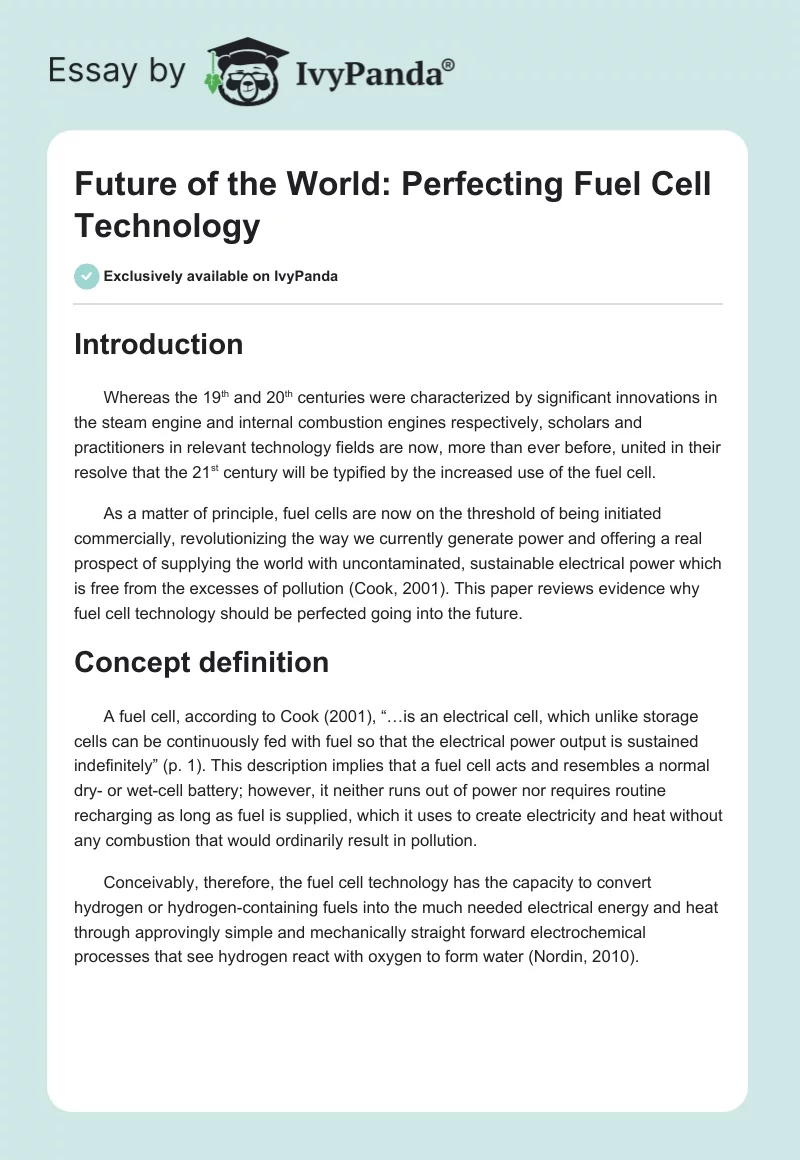 Future of the World: Perfecting Fuel Cell Technology. Page 1