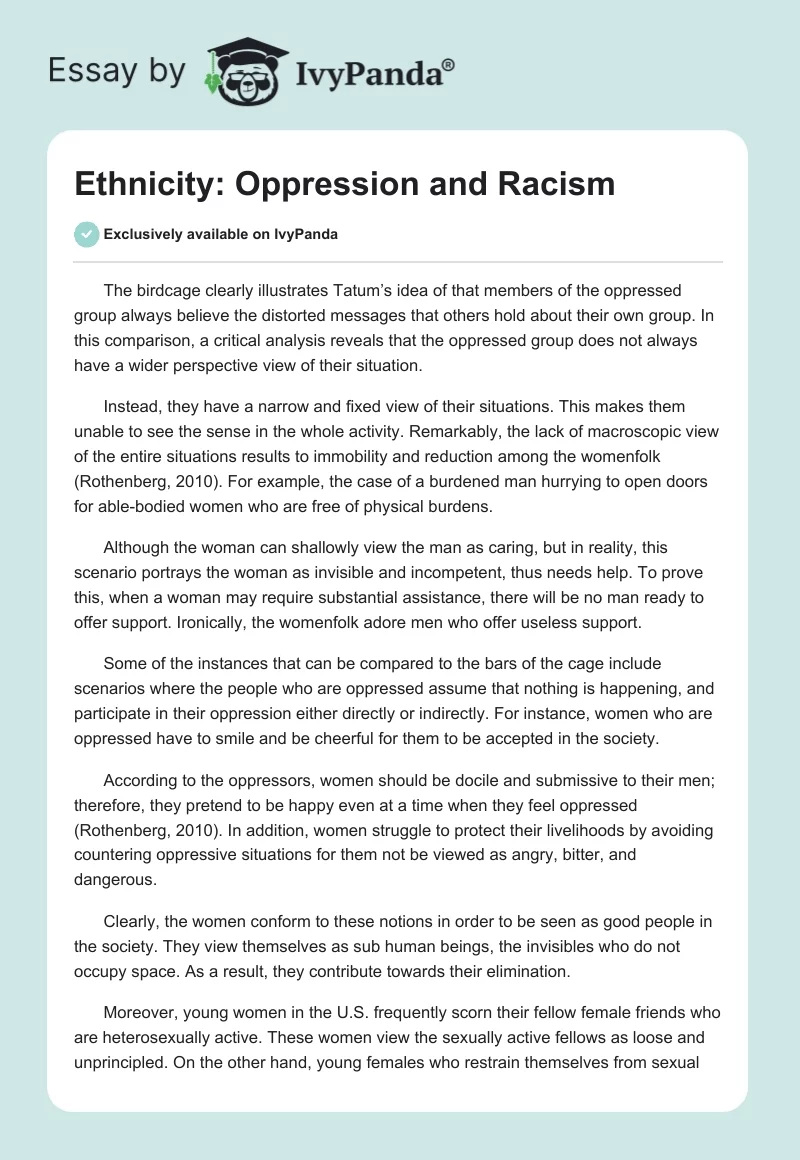 Ethnicity: Oppression and Racism. Page 1