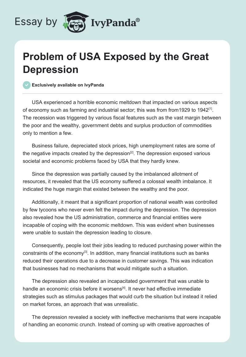Problem of USA Exposed by the Great Depression. Page 1