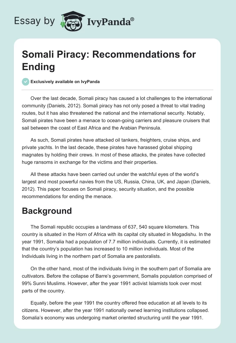 Somali Piracy: Recommendations for Ending. Page 1