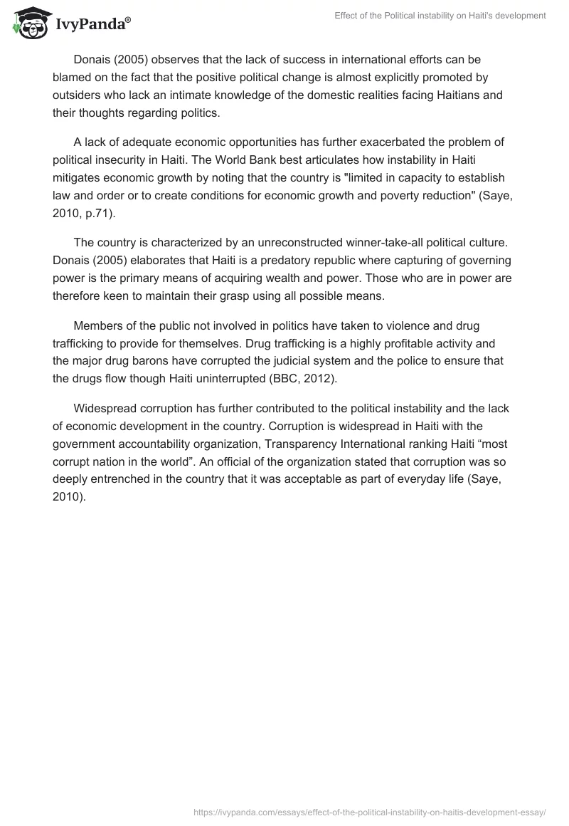 Effect of the Political instability on Haiti's development. Page 5