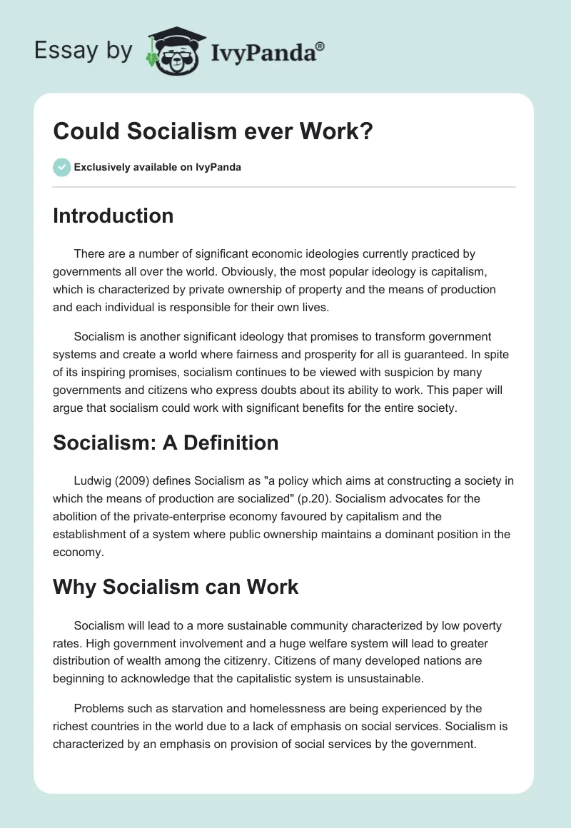 Could Socialism ever Work?. Page 1