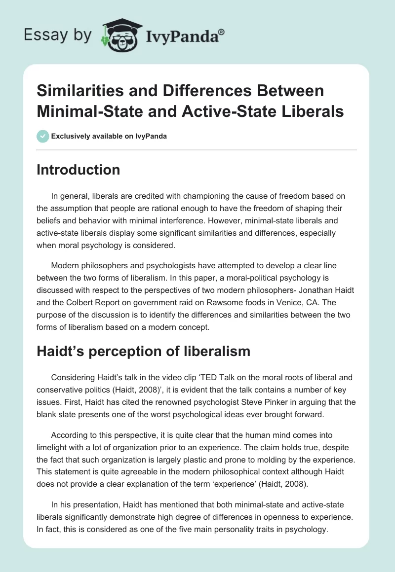 Similarities and Differences Between Minimal-State and Active-State Liberals. Page 1