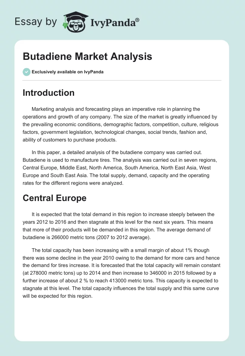Butadiene Market Analysis. Page 1