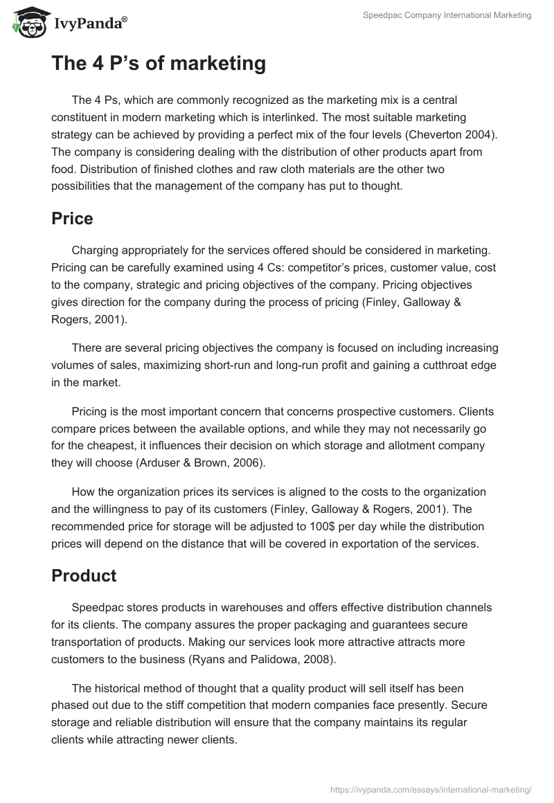Speedpac Company International Marketing. Page 4
