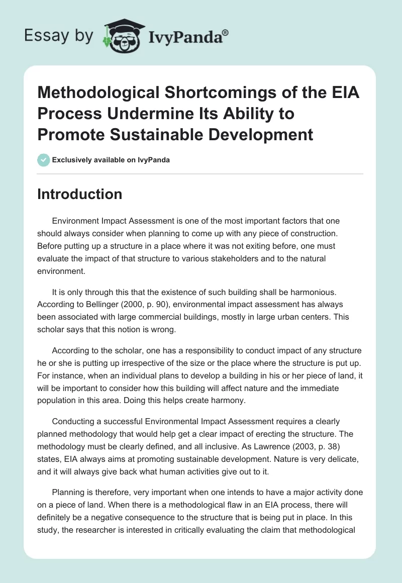Methodological Shortcomings of the EIA Process Undermine Its Ability to Promote Sustainable Development. Page 1