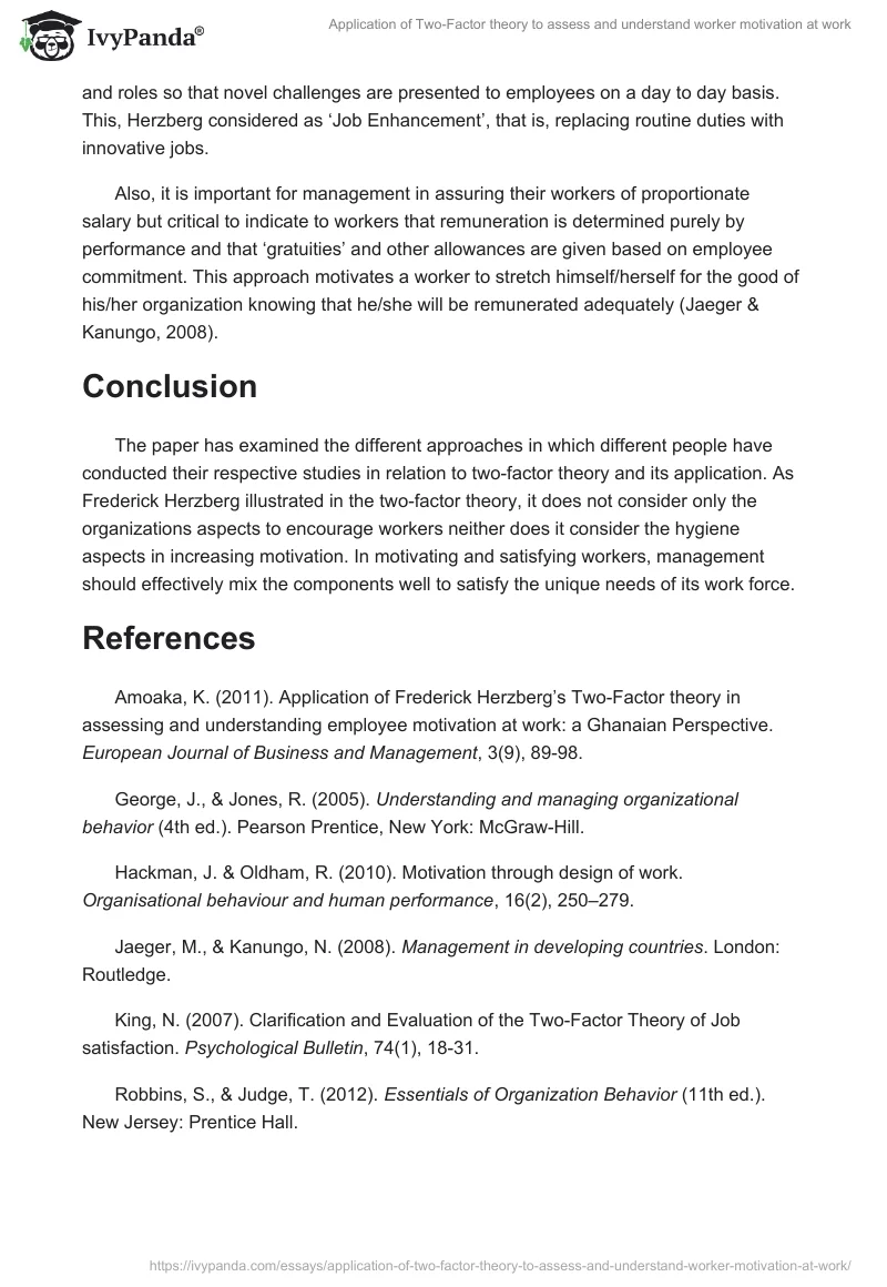 Application of Two-Factor theory to assess and understand worker motivation at work. Page 3