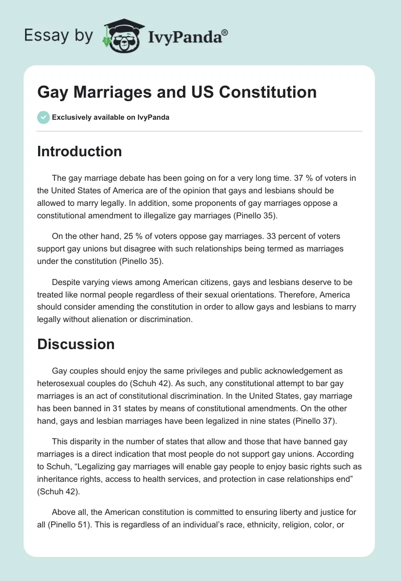 Gay Marriages and US Constitution. Page 1