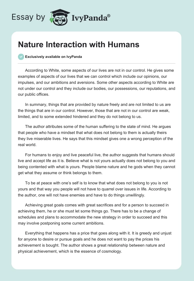 Nature Interaction with Humans. Page 1