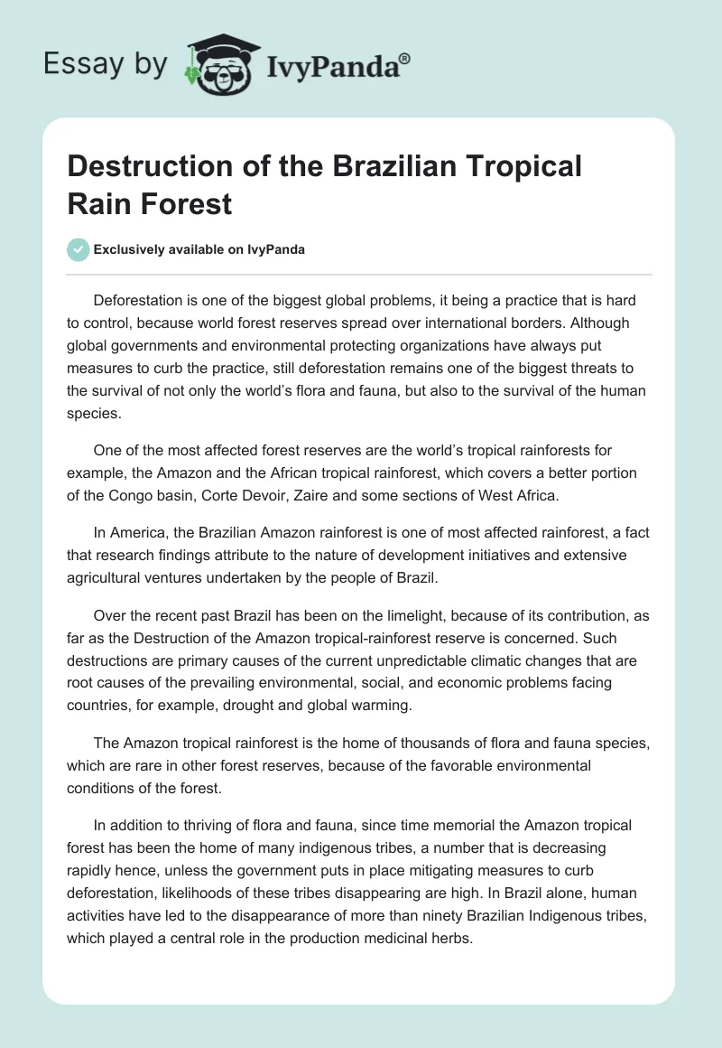 Destruction of the Brazilian Tropical Rain Forest. Page 1