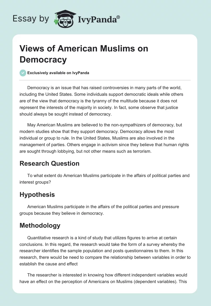 Views of American Muslims on Democracy. Page 1