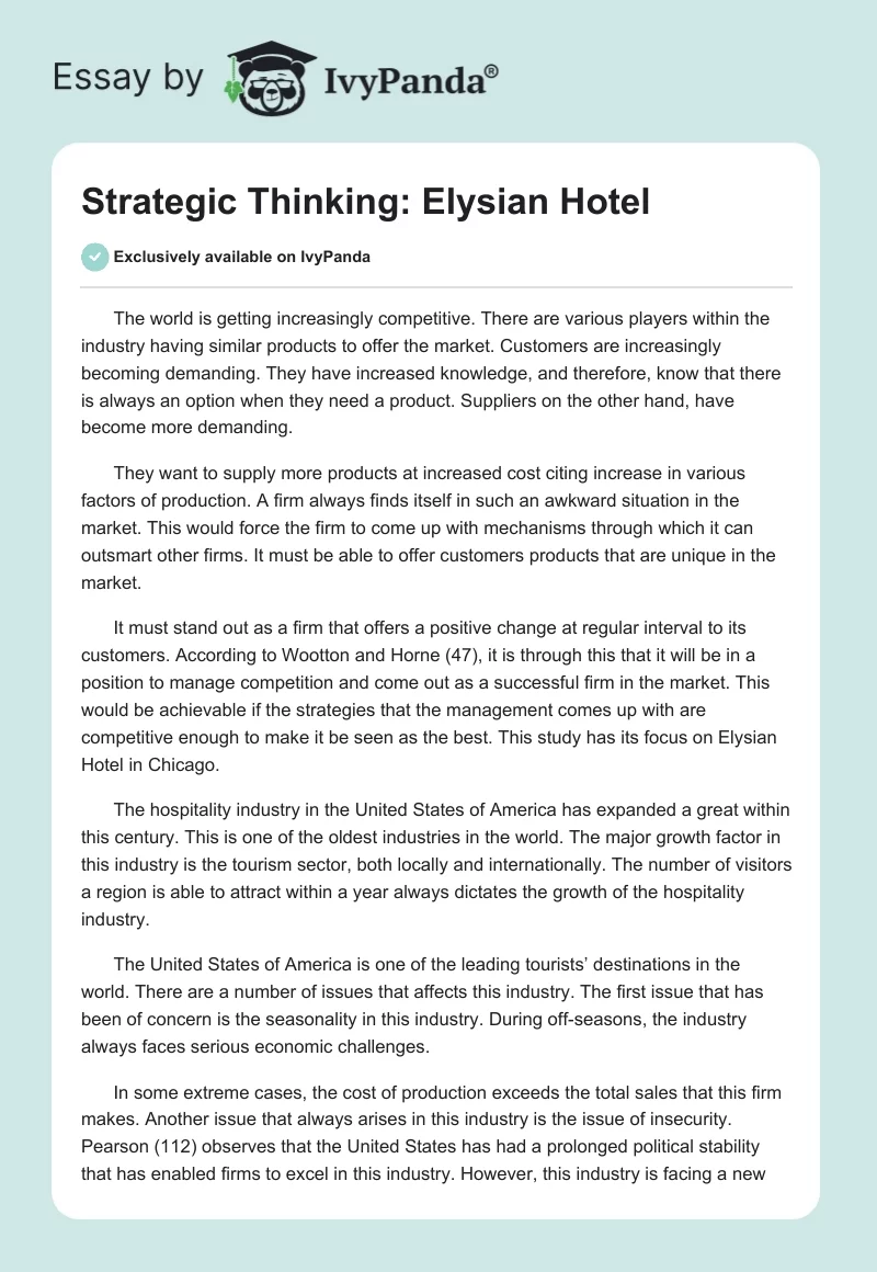 Strategic Thinking: Elysian Hotel. Page 1