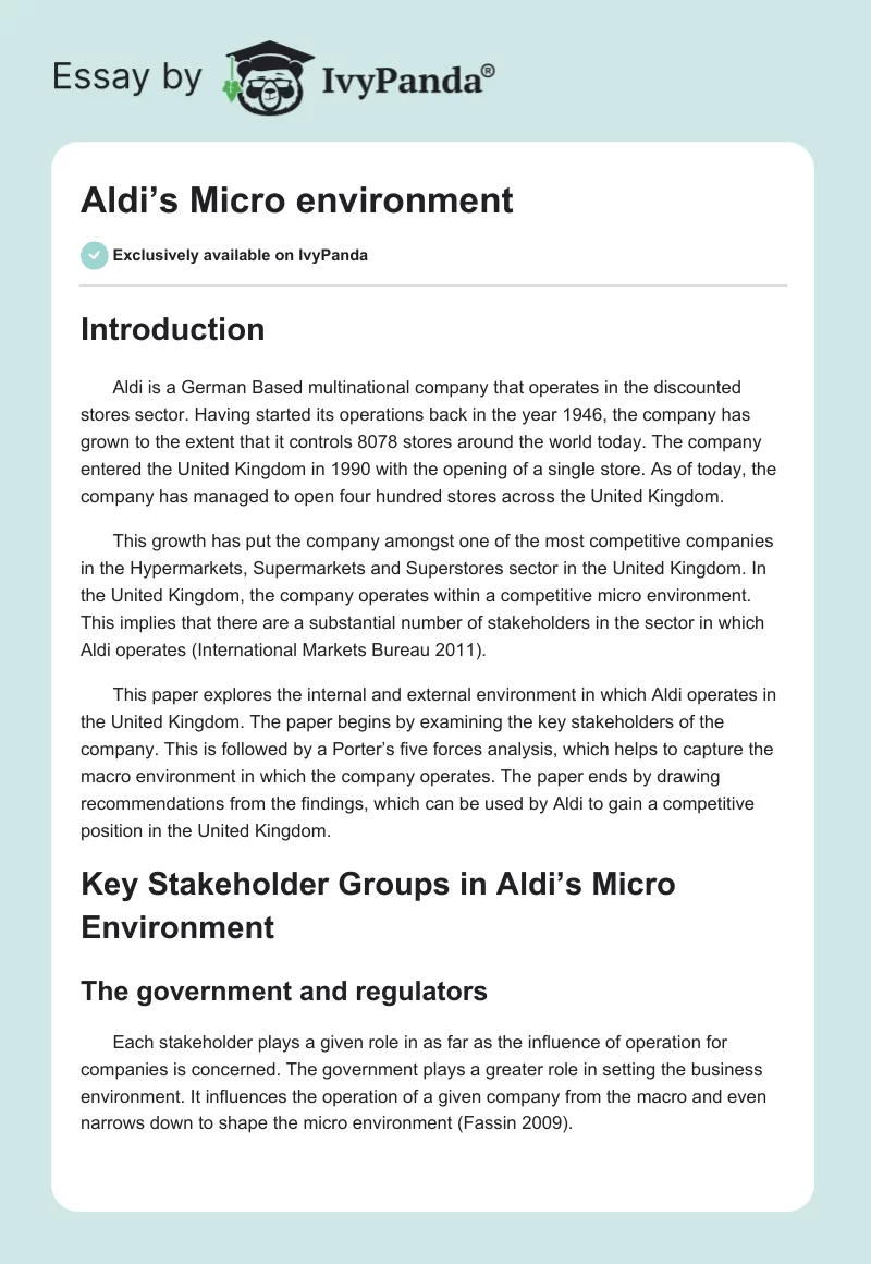 Aldi’s Micro environment. Page 1