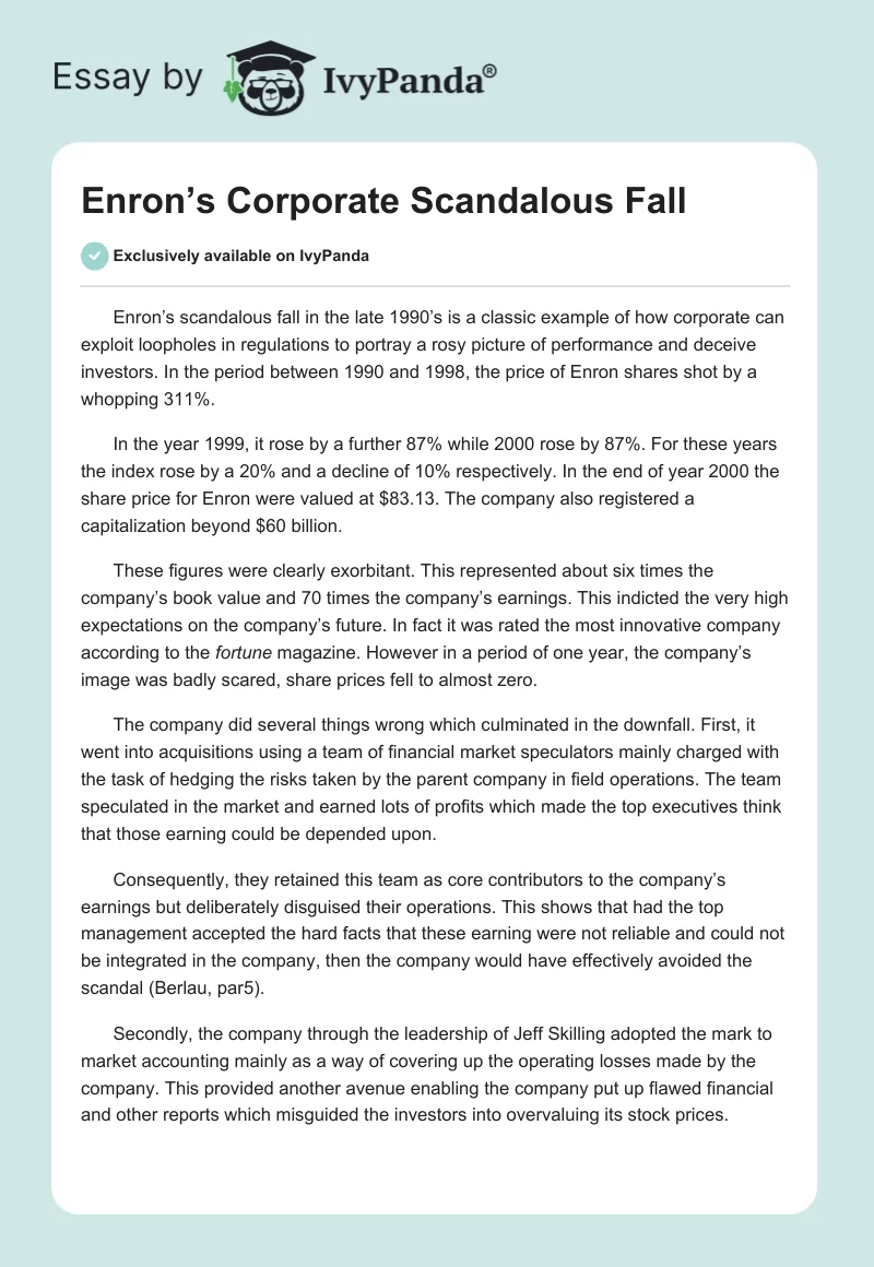 Enron’s Corporate Scandalous Fall. Page 1