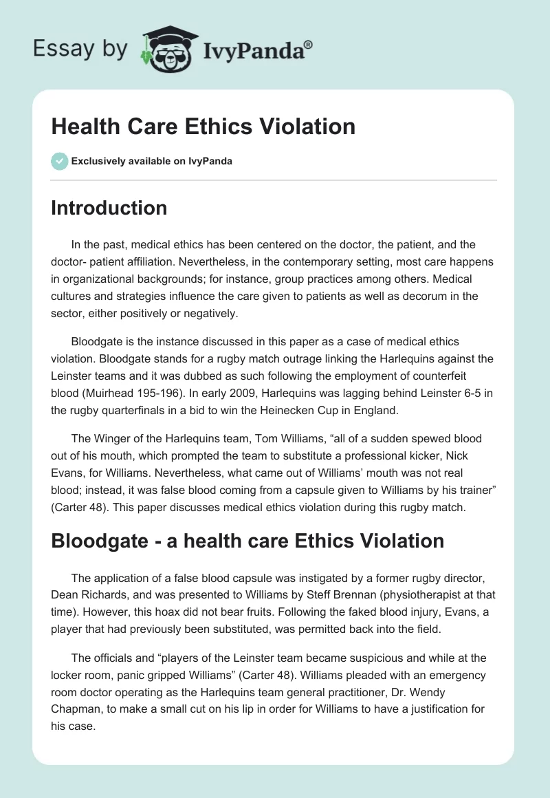 Health Care Ethics Violation. Page 1