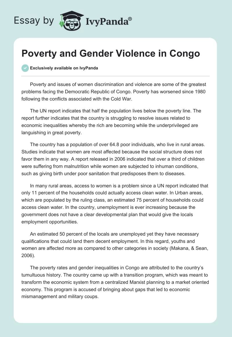 Poverty and Gender Violence in Congo. Page 1