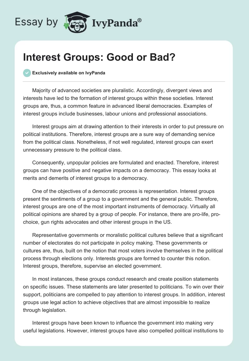 Interest Groups: Good or Bad?. Page 1