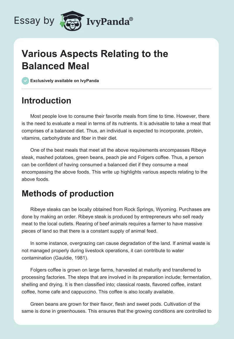 Various Aspects Relating to the Balanced Meal. Page 1