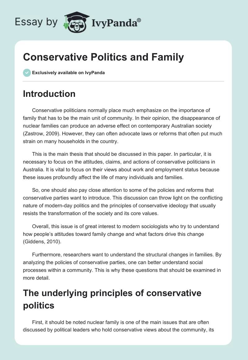 Conservative Politics and Family. Page 1