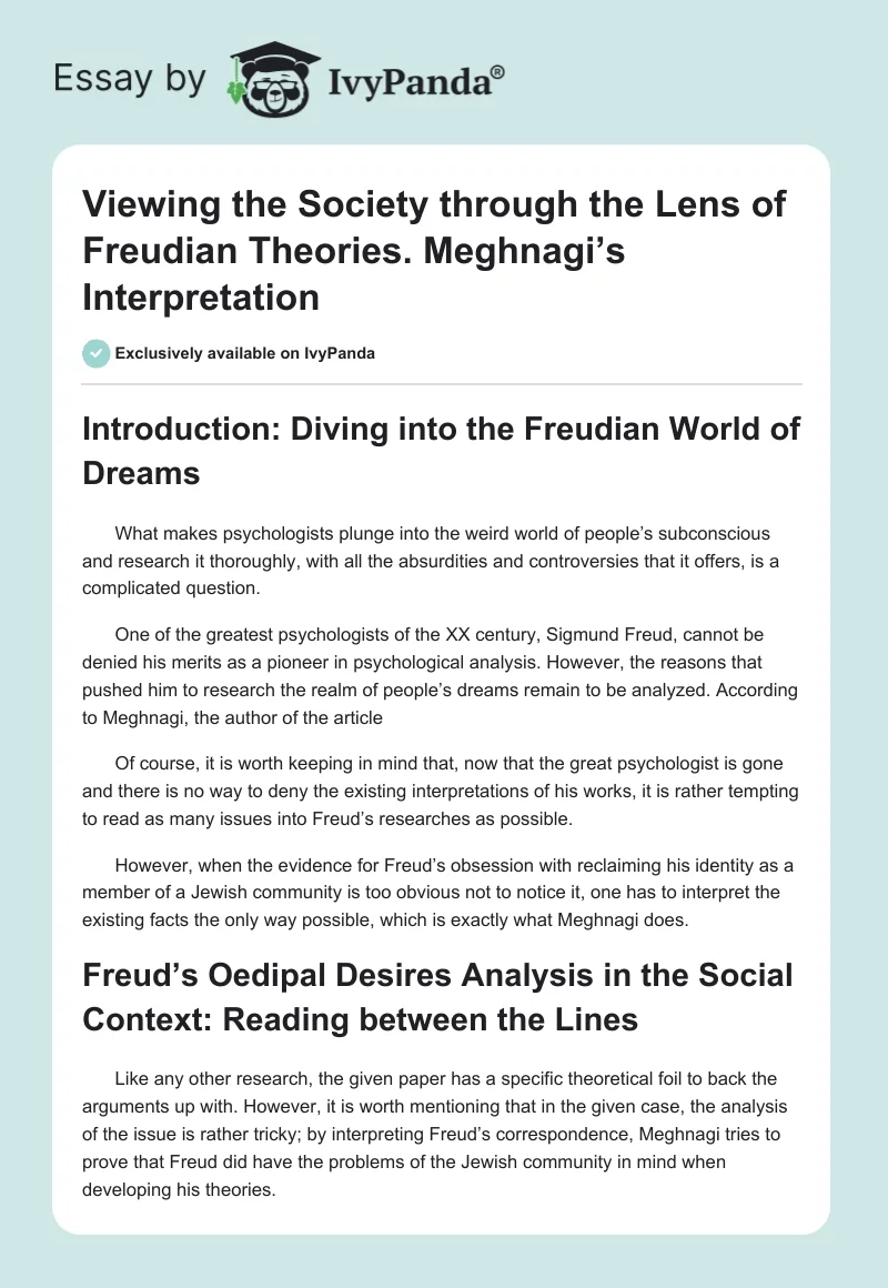 Viewing the Society through the Lens of Freudian Theories. Meghnagi’s Interpretation. Page 1