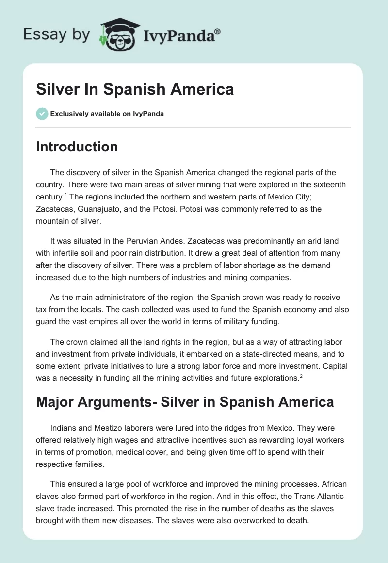 Silver In Spanish America. Page 1