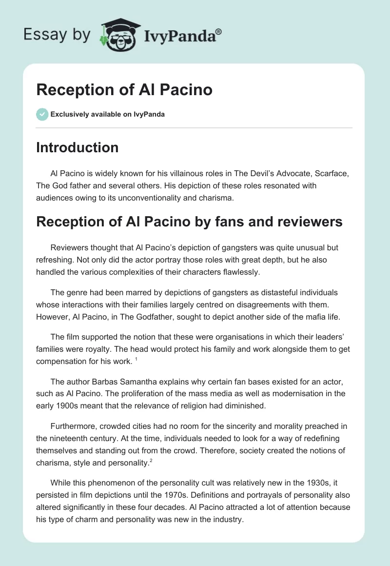 Reception of Al Pacino. Page 1