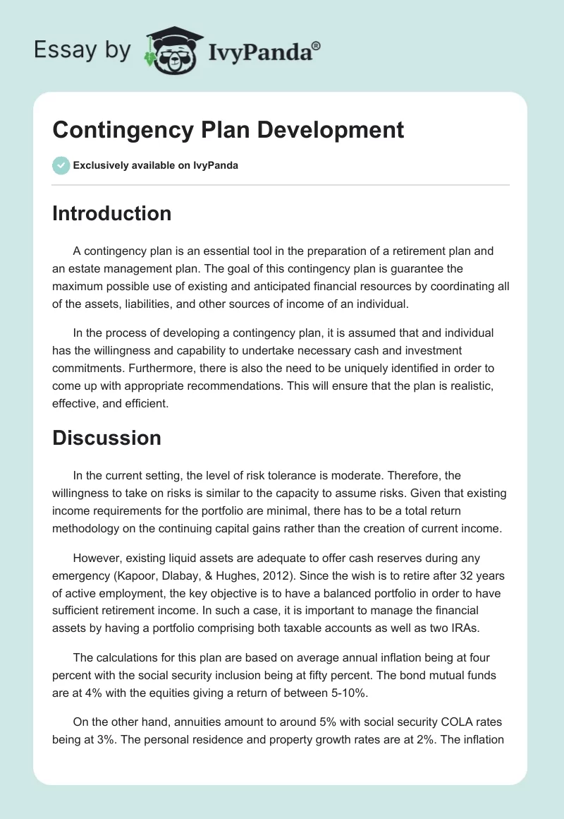 Contingency Plan Development. Page 1