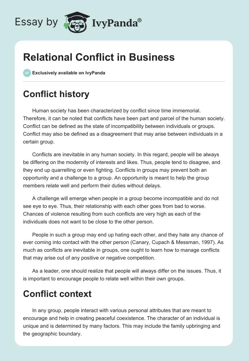 Relational Conflict in Business. Page 1
