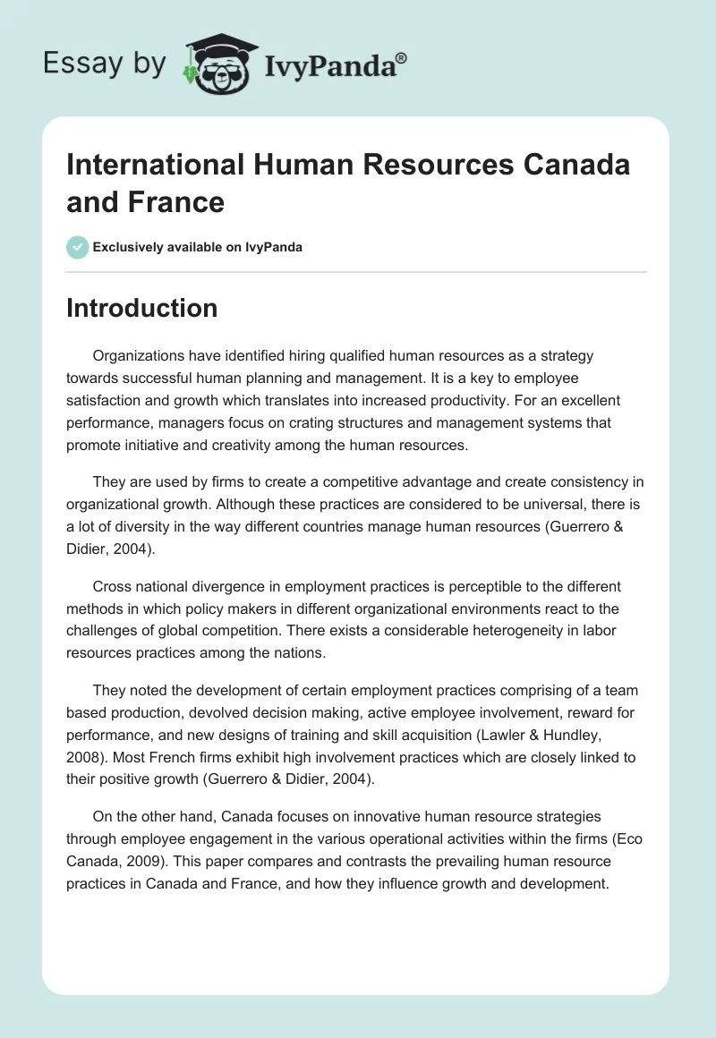 International Human Resources Canada and France. Page 1