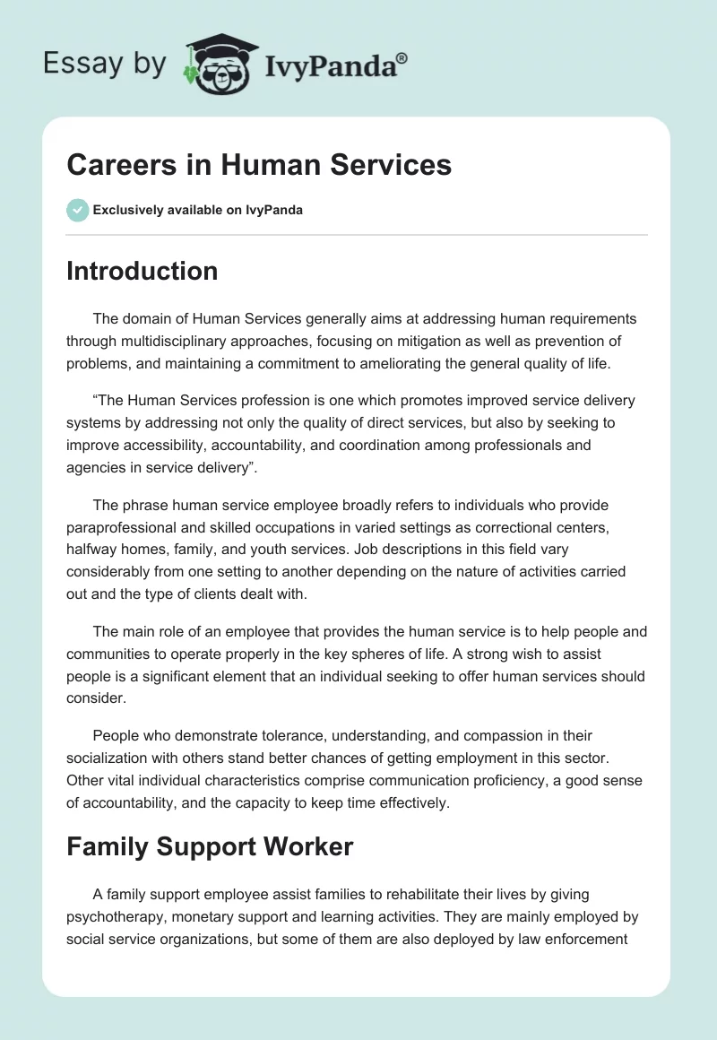 Careers in Human Services. Page 1