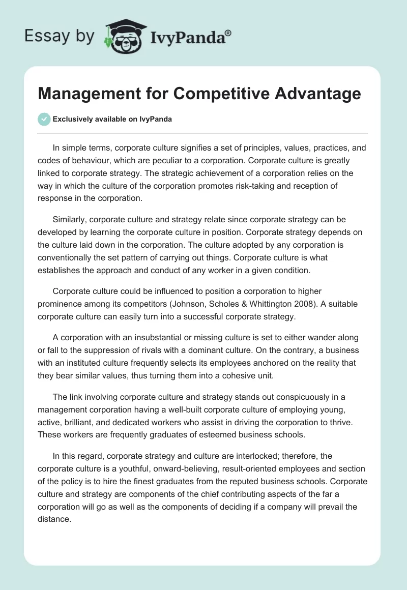 Management for Competitive Advantage. Page 1